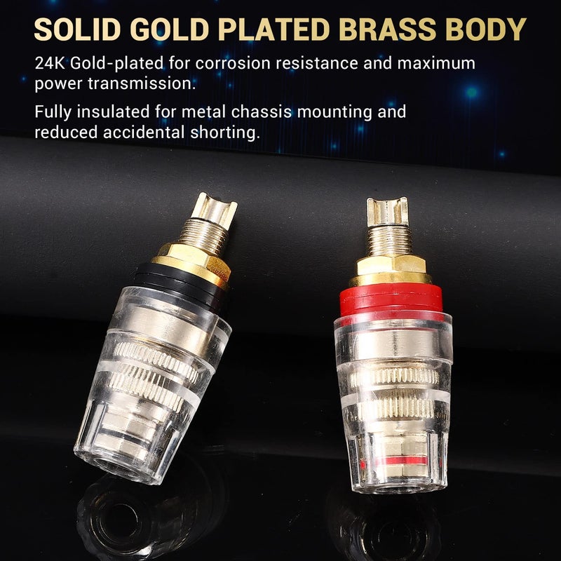 Facmogu 4PCS Black & Red Heavy Duty 5-Way Binding Post Banana Jacks 4mm, 24K Gold Plated Sold Brass Insulated Binding Post Banana Plugs, Speaker Amplifier Bindling Post Terminal Connectors - Short - Image 4